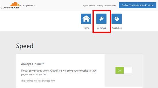 Bạn sẽ thấy nhiều tùy chọn Cloudflare hơn bằng cách click vào Settings.